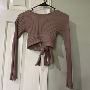 Pink lily crop long sleeve with tie back